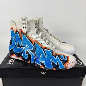 Supra, Men’s Size 6, Skytop, White Leather, Street Art, Sneakers/Shoes, High Top
